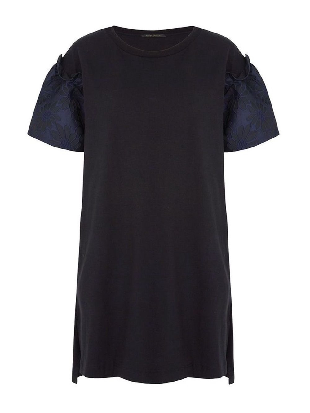 Mother of Pearl Prism Ruffle Sleeves Black Cotton T Shirt Dress